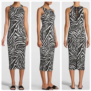 White House Black Market Zebra-Print Jersey Knit Lace-Up Back Dress SMALL
